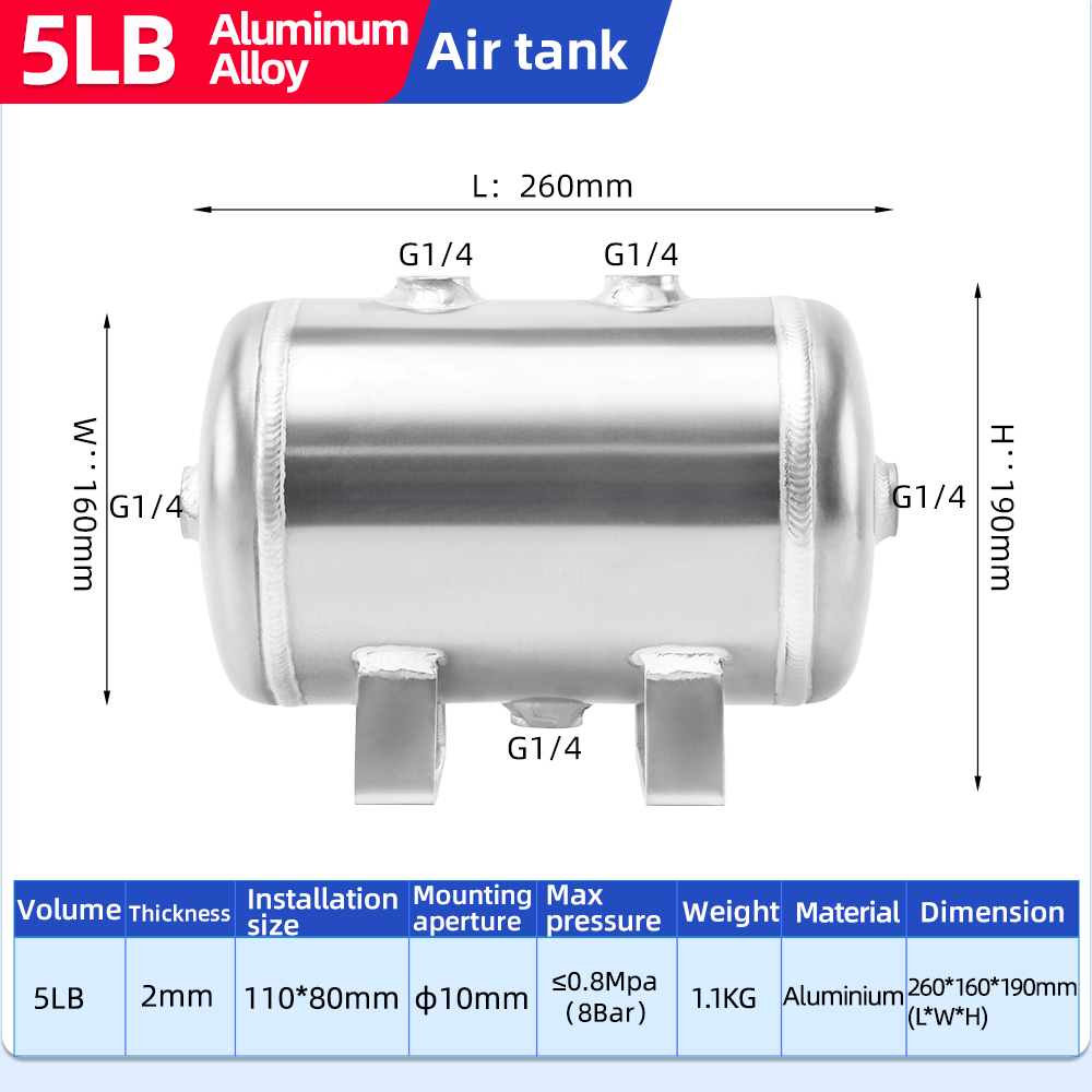5L Aluminum Air Tank 8 Bar Pressure Vessel