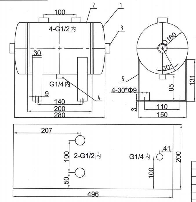 5l-air-storage-tank-with-5-ports-high-bracket-12-bar-pressure-vessel-specification-2