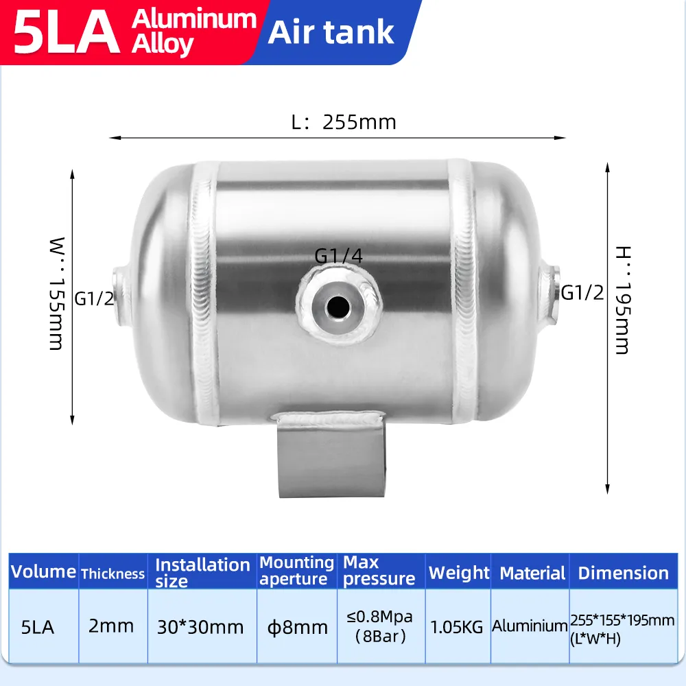 5L Aluminum Air Tank 8 Bar Pressure Vessel