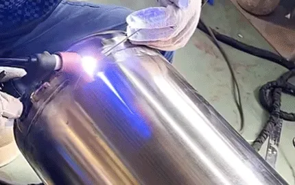 Beautiful fish‑scale weld bead on stainless‑steel air receiver
